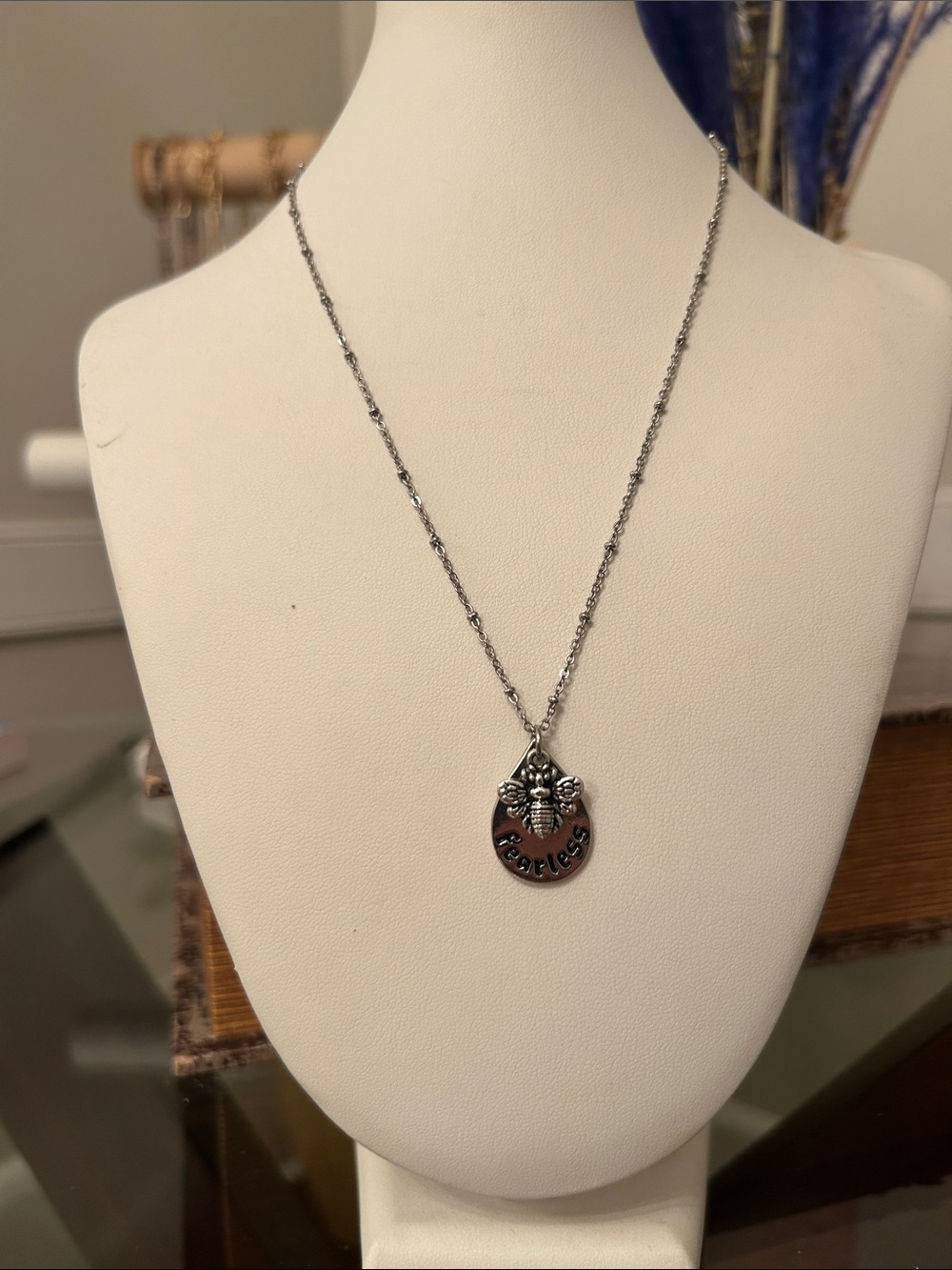 Silver 'Fearless' Bee Pendant Necklace - Women Jewelry